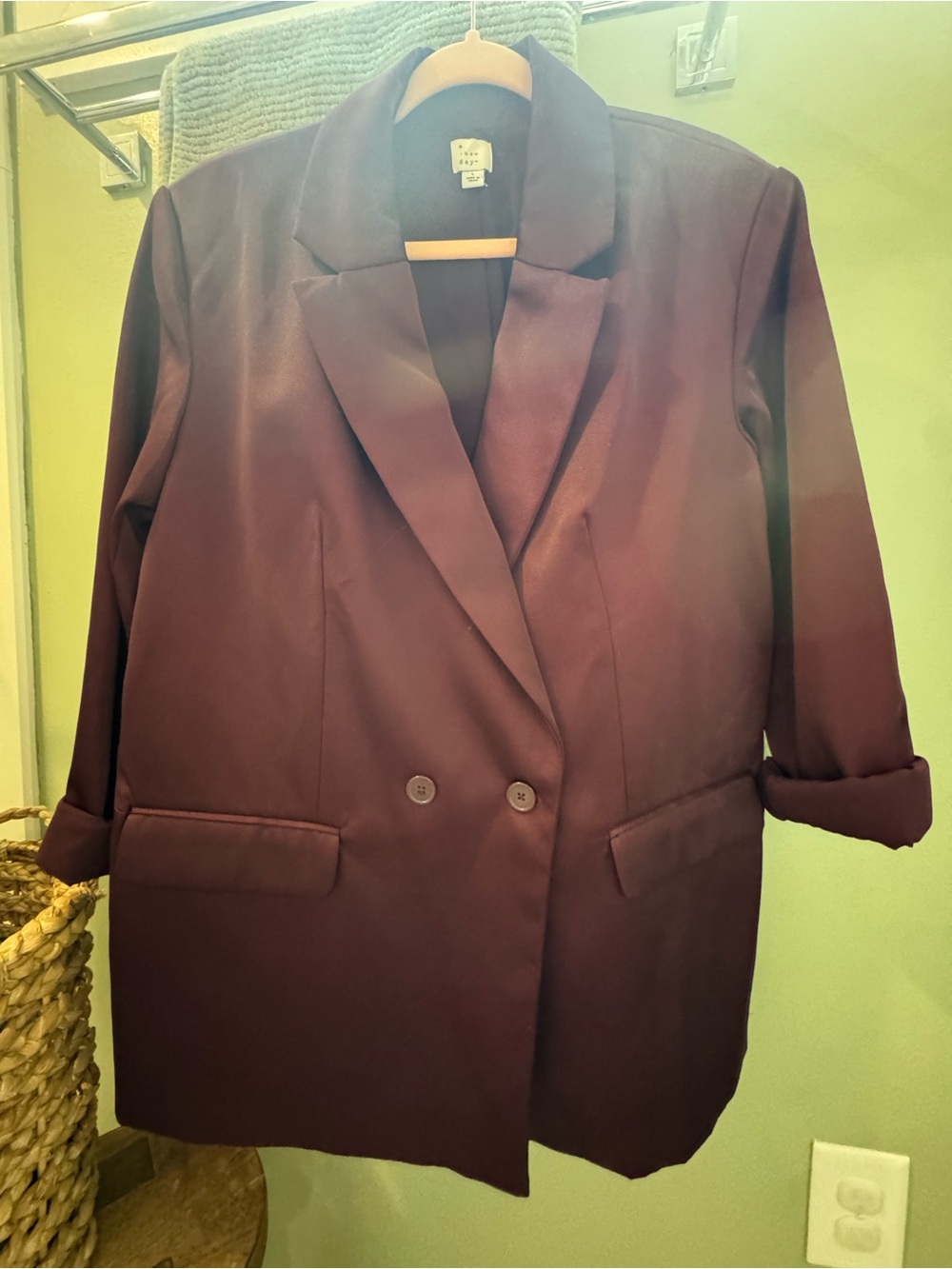 a new day Double-Breasted Blazer Jacket in Plum, Satin Finish
